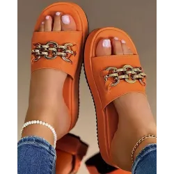 Chain Decor Summer Beach Muffin Slippers