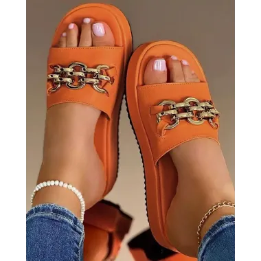 Chain Decor Summer Beach Muffin Slippers