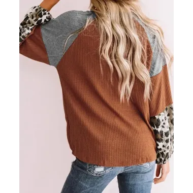 Cheetah Print Colorblock Long Sleeve Sweatshirt