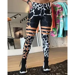 Cheetah Striped Print High Waist Leggings