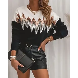 Chevron Pattern Drop Shoulder Sweater