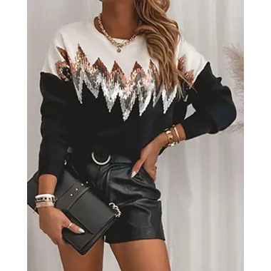 Chevron Pattern Drop Shoulder Sweater