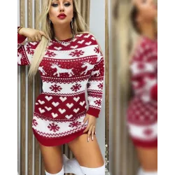 Christmas Elk Heart Snowflake Print Knit Casual Dress