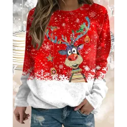 Christmas Graphic Elk Print Long Sleeve Sweatshirt