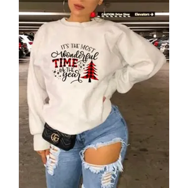 Christmas Letter Print Casual Sweatshirt