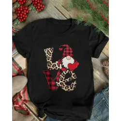 Christmas Letter Print Short Sleeve Casual T-shirt