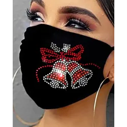 Christmas Pattern Rhinestone Filter Breathable Face Mask