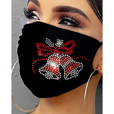 Christmas Pattern Rhinestone Filter Breathable Face Mask