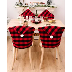 Christmas Plaid Dining Chair Cover Dinner Chair Slipcovers Christmas Chair Seat Back Covers Protector Holidays Home Party Decoration