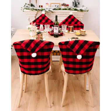 Christmas Plaid Dining Chair Cover Dinner Chair Slipcovers Christmas Chair Seat Back Covers Protector Holidays Home Party Decoration