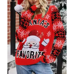 Christmas Santa Claus Fair Isle Pattern Long Sleeve Knit Sweater