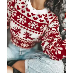 Christmas Snowflake Graphic Print Long Sleeve Knit Sweater