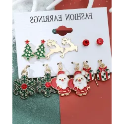 Christmas Tree Elk Jingle Bell Snowflake Shaped Drop Stud Earrings Set