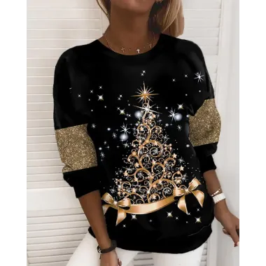 Christmas Tree Print Long Sleeve Sweatshirt