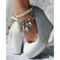 Clear Strap Rhinestone Square Toe Wedding Guest Chunky Heels