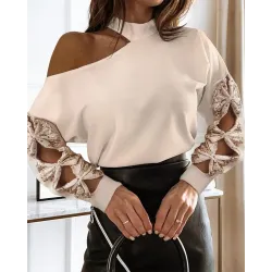 Cold Shoulder Contrast Sequin Cutout Long Sleeve Tee