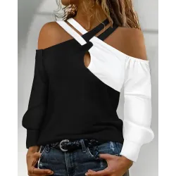 Colorblock Crisscross Cold Shoulder Top