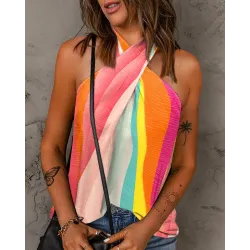 Colorblock Crisscross Halter Tank Top