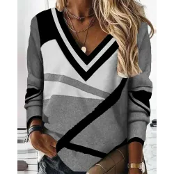 Colorblock Geometric Print Long Sleeve Sweatshirt