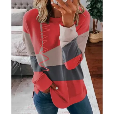 Colorblock Long Sleeve Casual Top