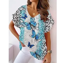 Contrast Leopard Butterfly Print Top