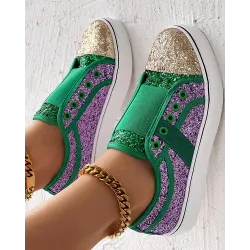 Contrast Sequin Eyelet Slip-On Sneakers