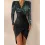 Contrast Sequins Ruched Long Sleeve Bodycon Dress