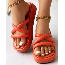 Cross Strap Platform Summer Slippers