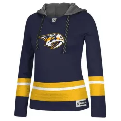 Customized Women Nashville Predators Any Name & Number Navy Blue Stitched Hockey Hoodie