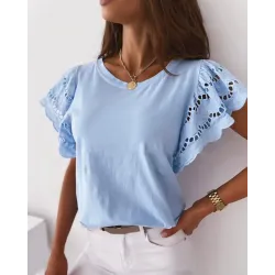 Cutout Short Sleeve Round Neck Casual Top