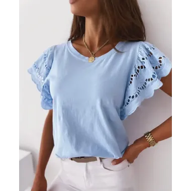 Cutout Short Sleeve Round Neck Casual Top