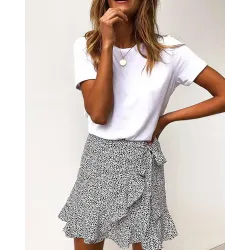 Dalmatian Print Knot Waist Flounced Skirt