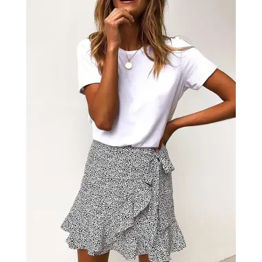 Dalmatian Print Knot Waist Flounced Skirt