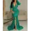 Deep V-Neck Split Thigh Ruched Mermaid Dress