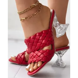 Double Braided Strap Clear Pyramid Heels