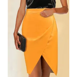 Draped Detail Split PU Leather Skirt