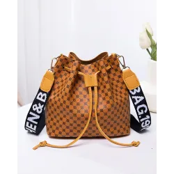 Drawstring Letter Band Bucket Bag