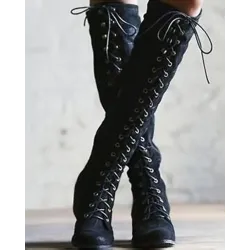 Eyelet Lace-up Studded Side Zipper Boots