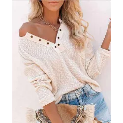 Eyelet Long Sleeve Casual Top