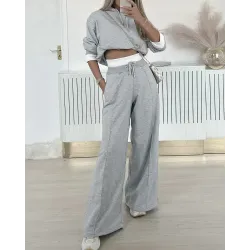 Fake Two Piece Hoodie & Wide Leg Pant Set