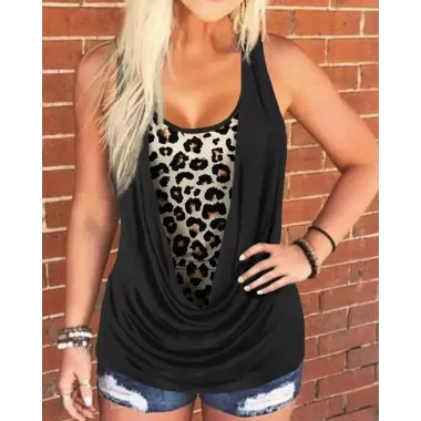 Fake Two-piece Cheetah Print Tank Top