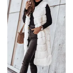 Faux Fur Open Front Fuzzy Longline Vest Coat