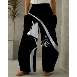 Figure Print Wide Leg Pants