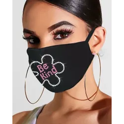 Flag Letter Floral Pattern Bling Rhinestone Face Mask