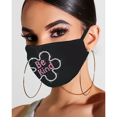 Flag Letter Floral Pattern Bling Rhinestone Face Mask