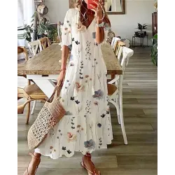 Floral Print Ruffle Hem Maxi Dress