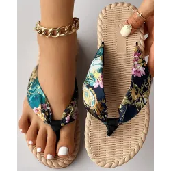 Floral Print Toe Post Beach Flip Flops