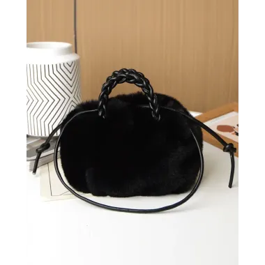 Fluffy Braided Top Handle Magnetic Shoulder Bag