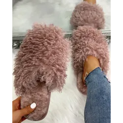 Fluffy Design Print Flat Slippers