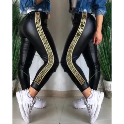 Geo Tape Patch PU Leather Cuffed Pants